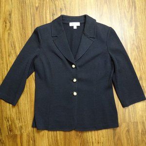 St John Collection Black Jacket Blazer Sweater Cardigan Knit Size 10